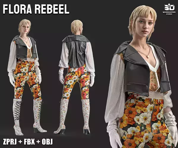Flora Rebel  3D Fashion Outfit for Female Characters 3D model