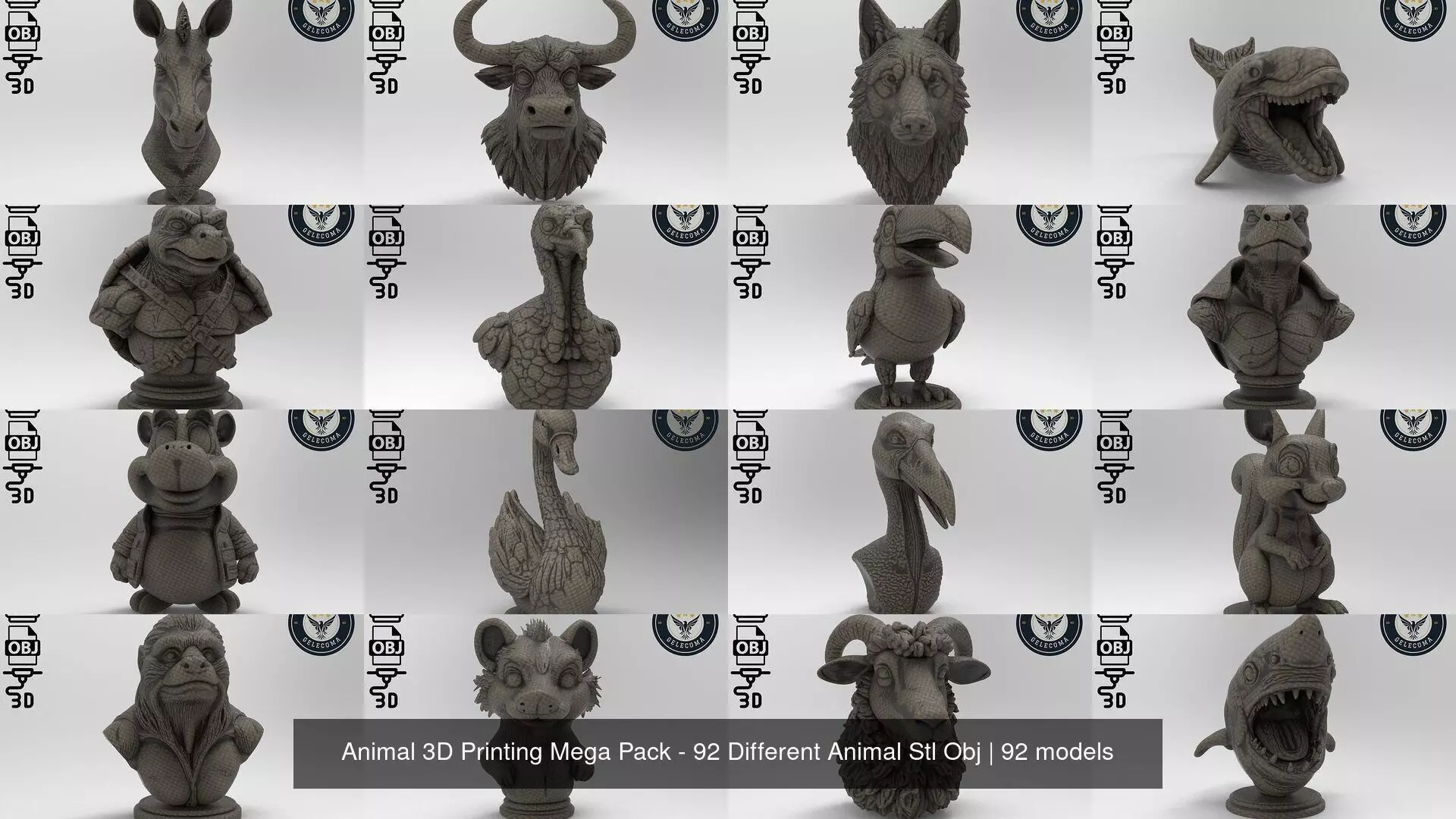 Animal 3D Printing Mega Pack - 92 Different Animal Stl Obj 3D Model Collection_0