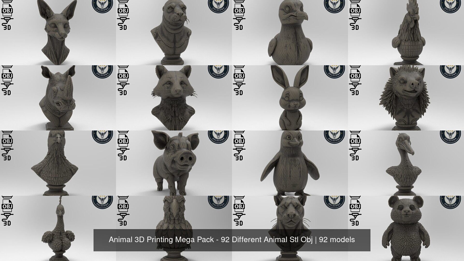 Animal 3D Printing Mega Pack - 92 Different Animal Stl Obj 3D Model Collection_2