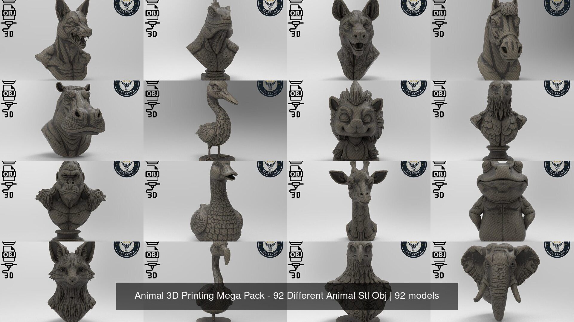 Animal 3D Printing Mega Pack - 92 Different Animal Stl Obj 3D Model Collection_6