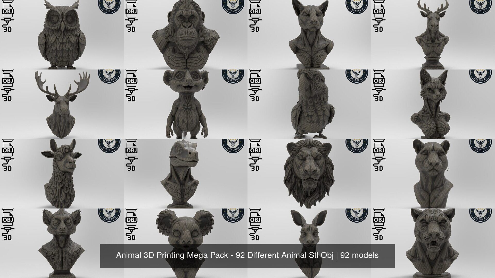 Animal 3D Printing Mega Pack - 92 Different Animal Stl Obj 3D Model Collection_4
