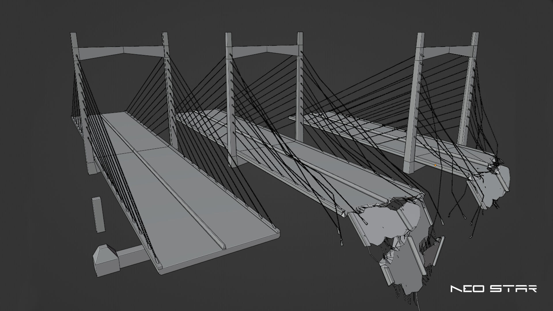Low Poly Modular Broken Bridge Low-poly 3D model_7