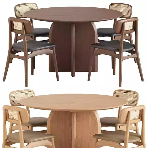 Japandi Faux Chair and Round Wood Table