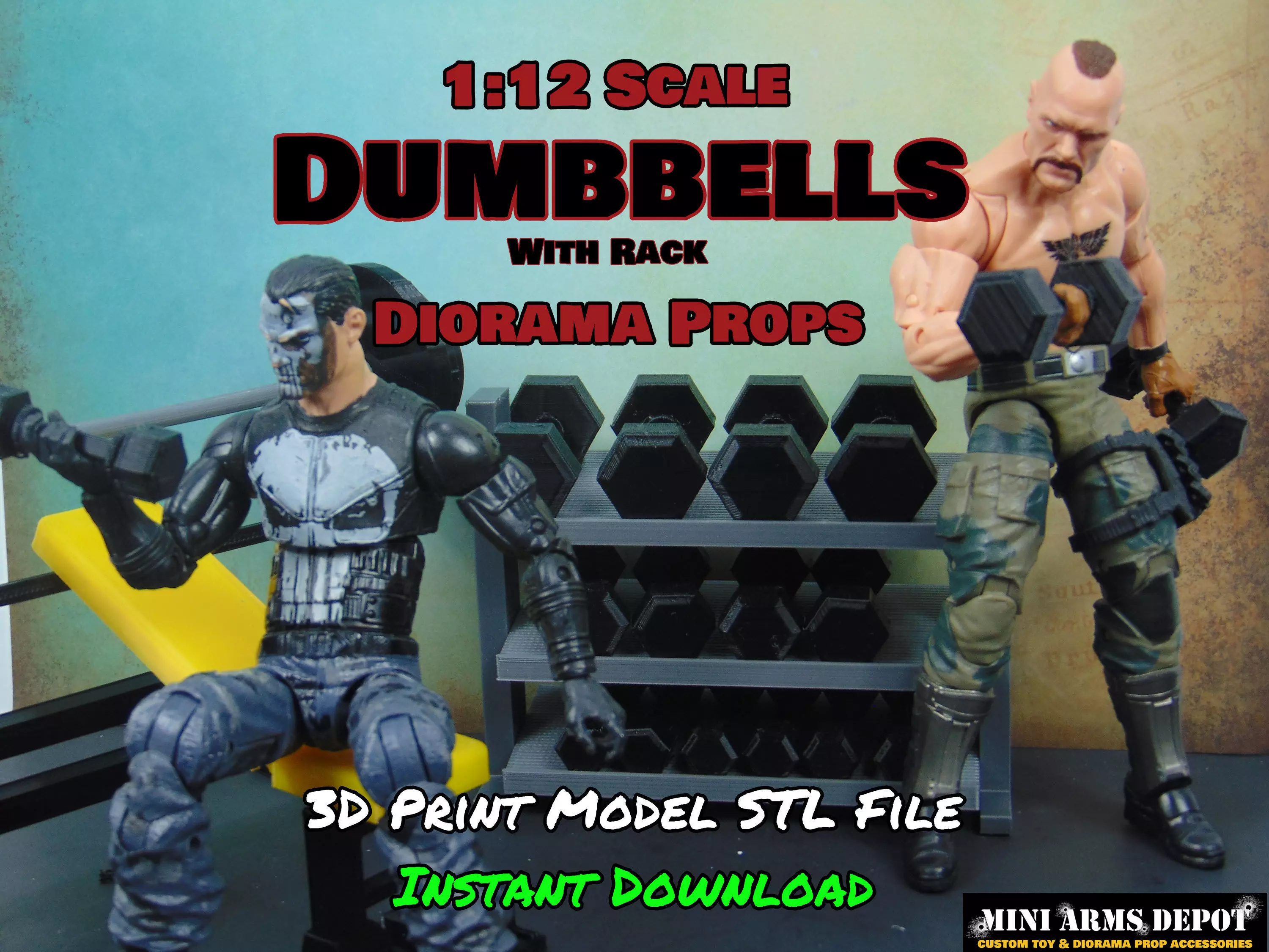 Custom 112 Dumbbells with Rack Shelf Diorama Prop for GI JOE 3D print model