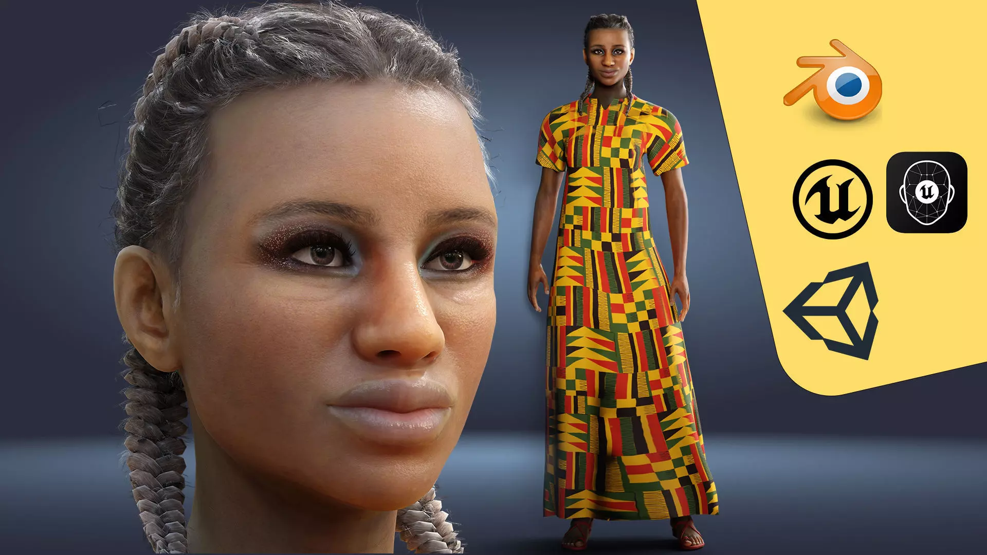 Realistic African Female Character Rigged Low-poly 3D model_0