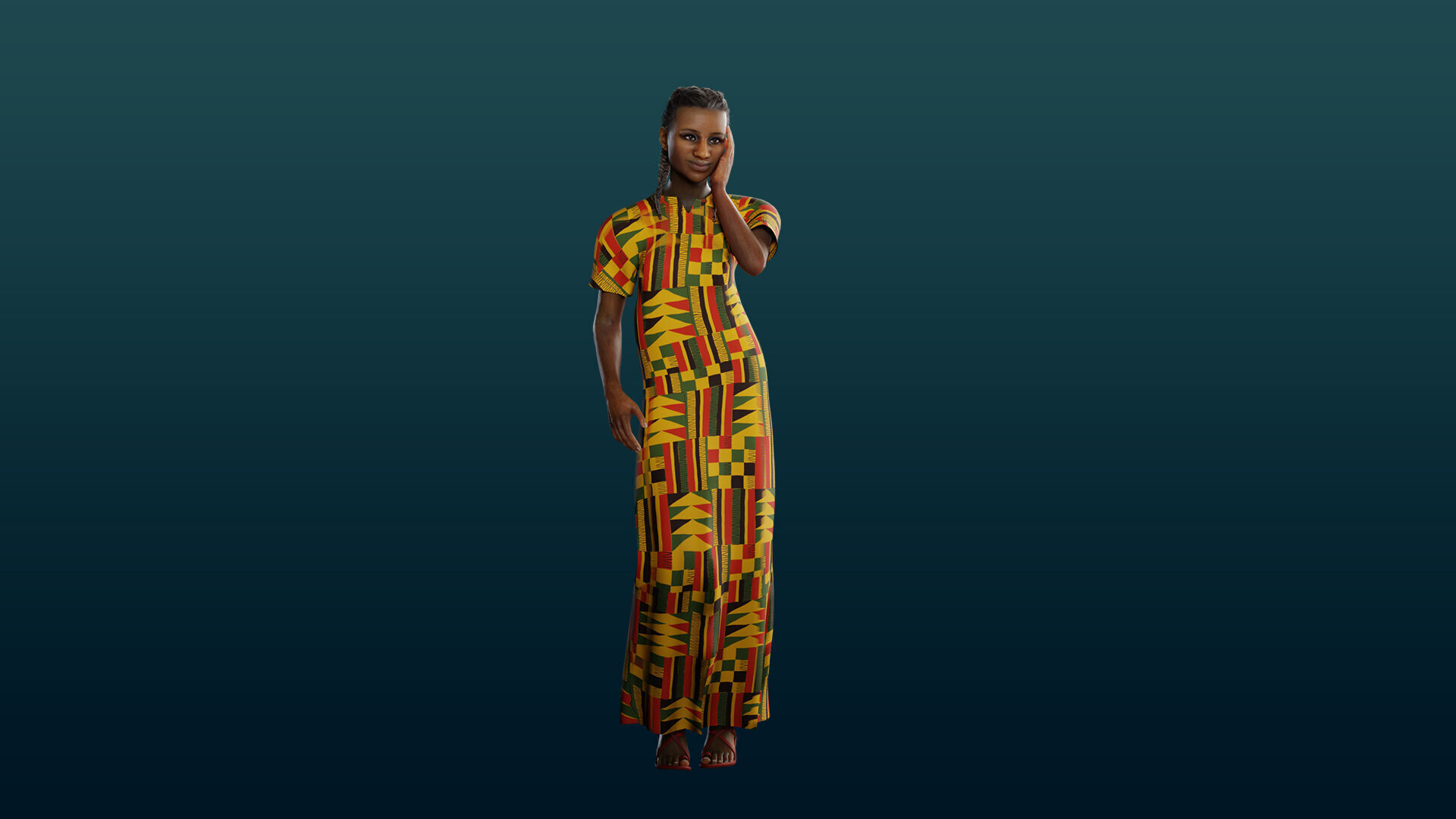 Realistic African Female Character Rigged Low-poly 3D model_16