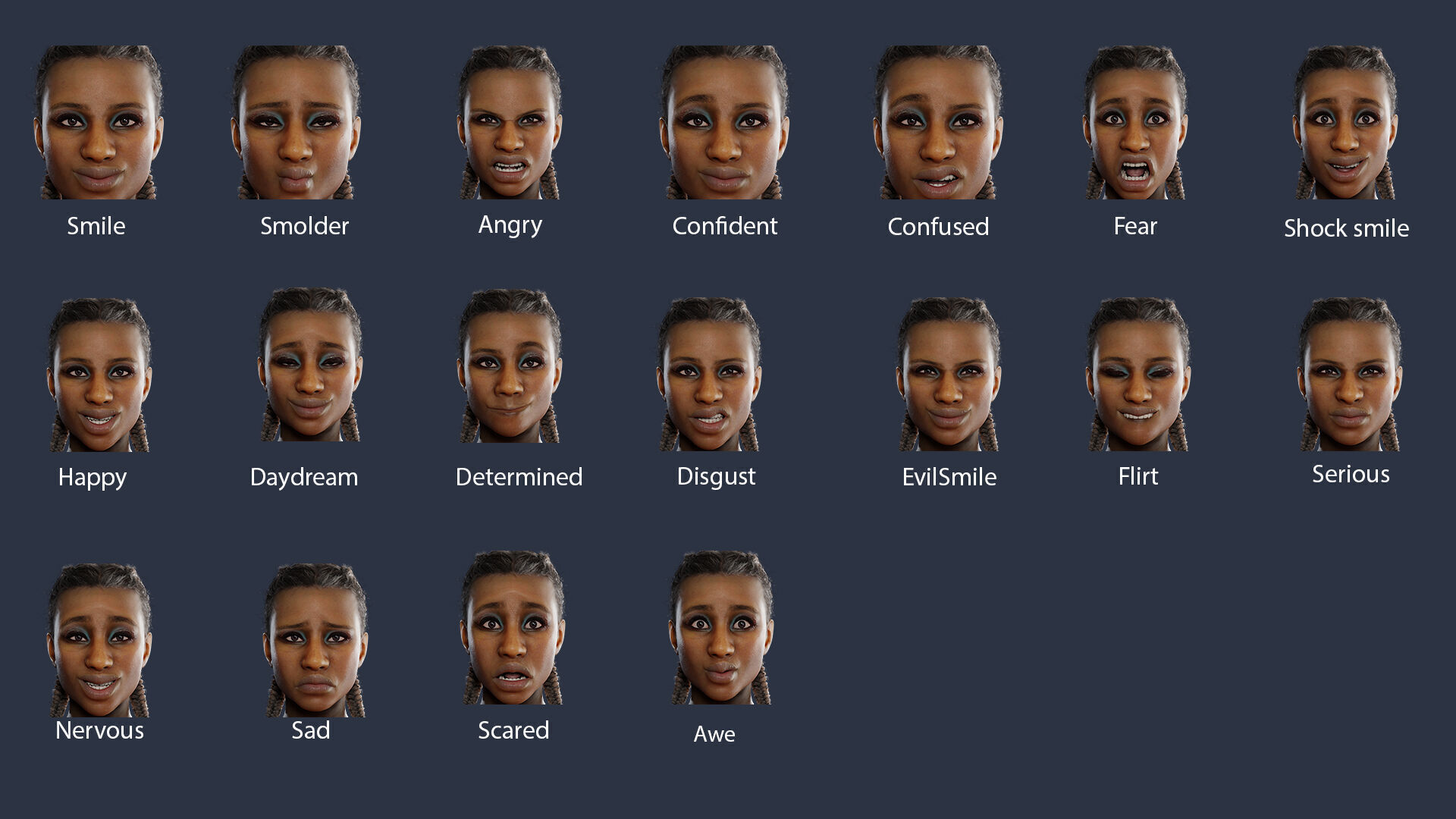 Realistic African Female Character Rigged Low-poly 3D model_3
