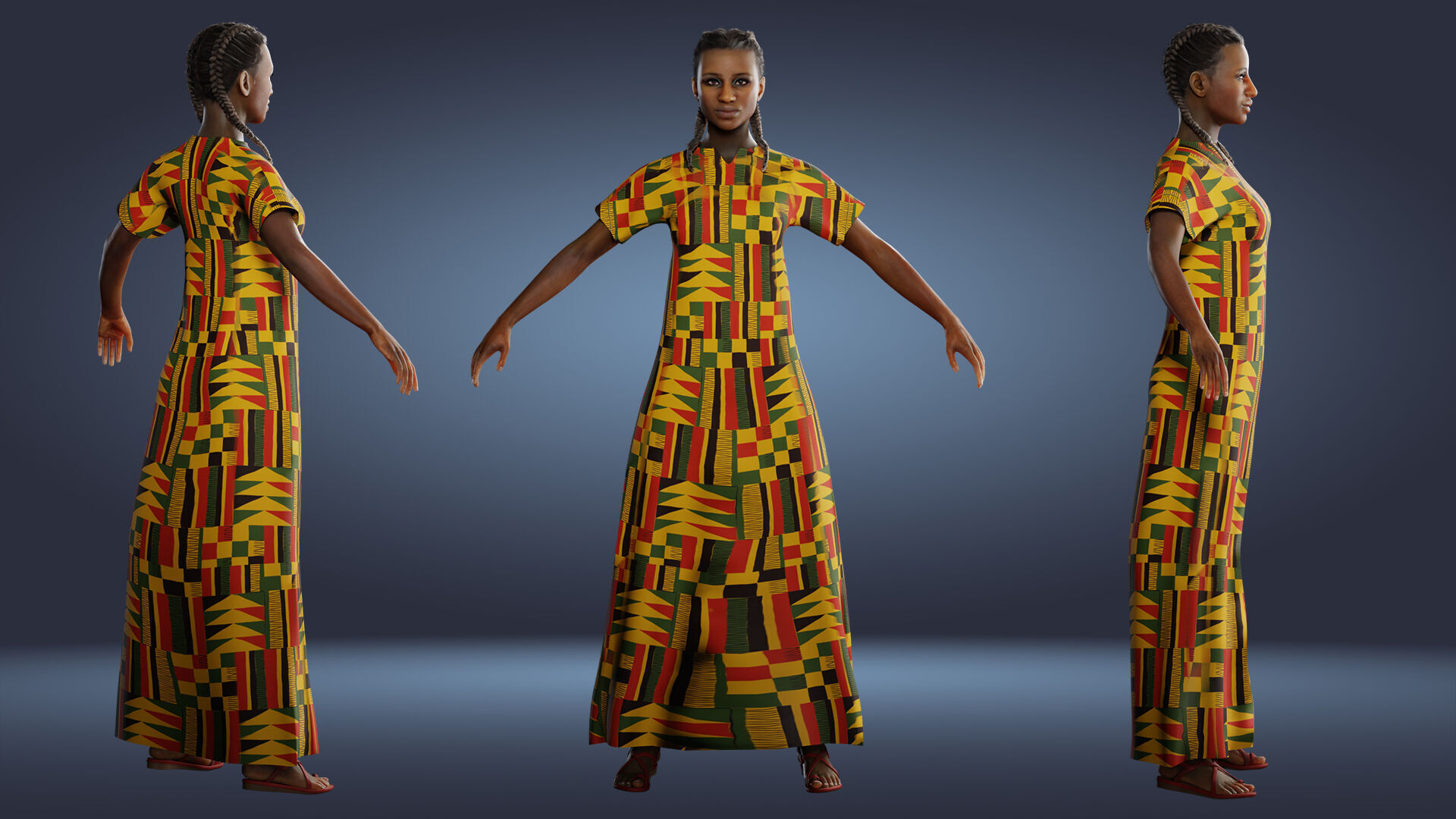 Realistic African Female Character Rigged Low-poly 3D model_9