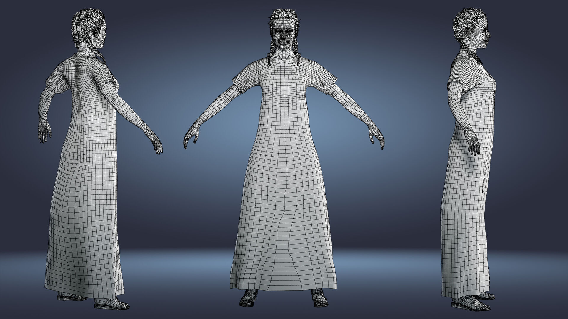 Realistic African Female Character Rigged Low-poly 3D model_10