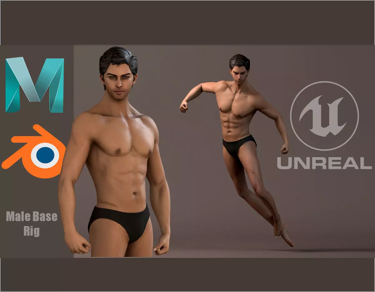 Male Base Rig Low-poly 3D model_0