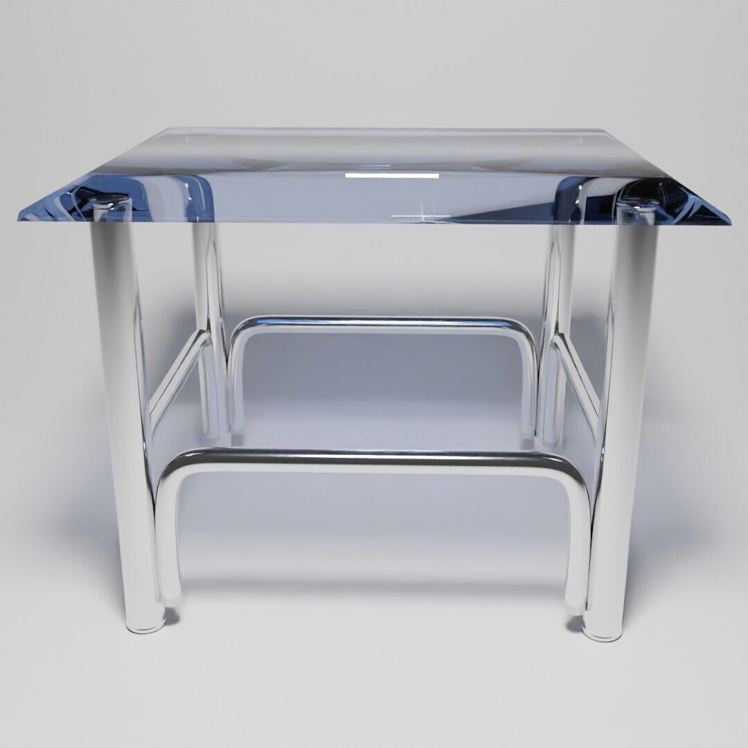 Minimalist Futuristic Side Table with Chrome Tubular Frame 3D model_2
