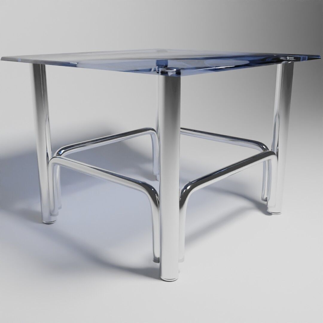 Minimalist Futuristic Side Table with Chrome Tubular Frame 3D model_1