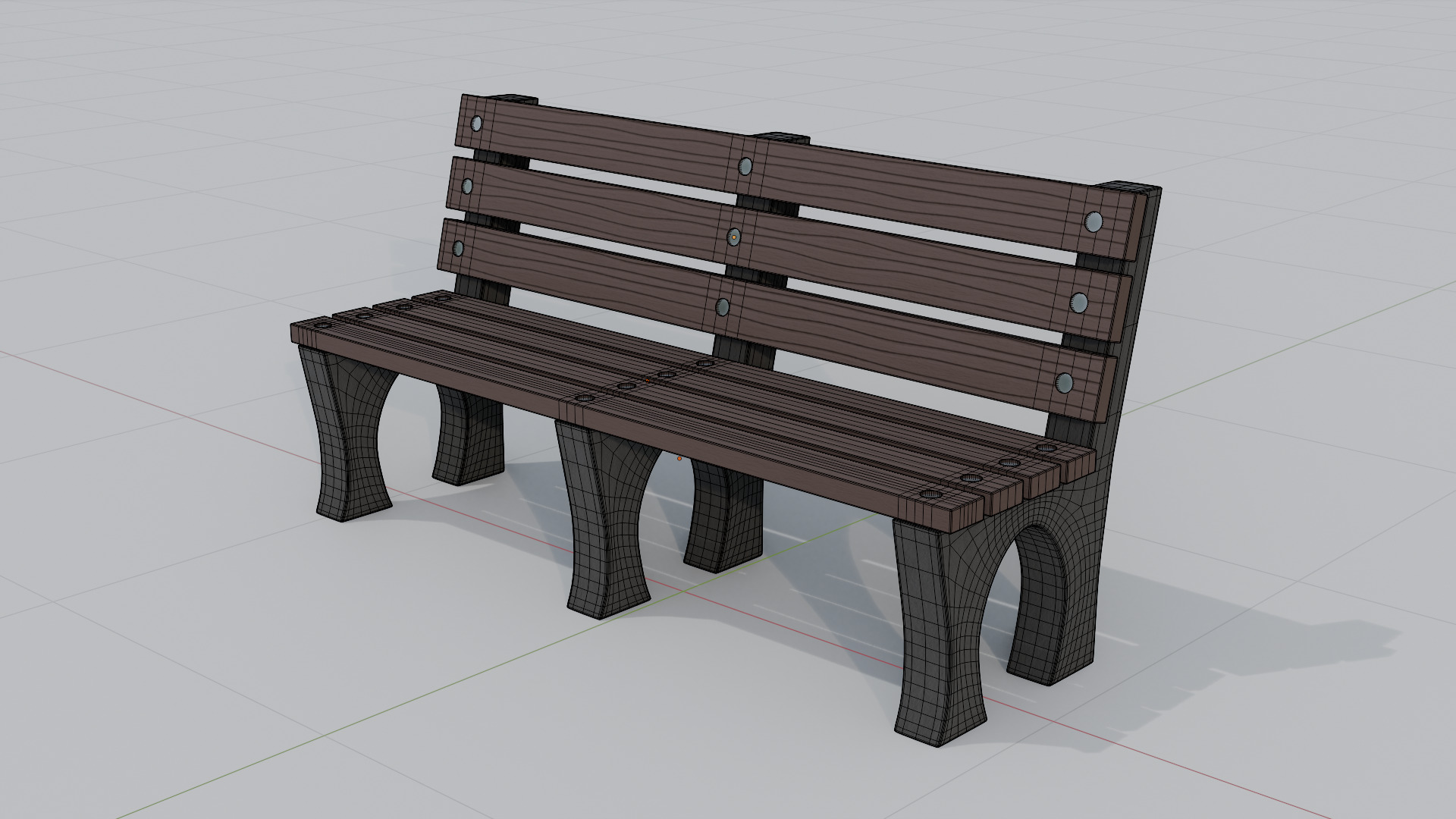 Outdoor Wooden Bench 2 Low-poly 3D model_6