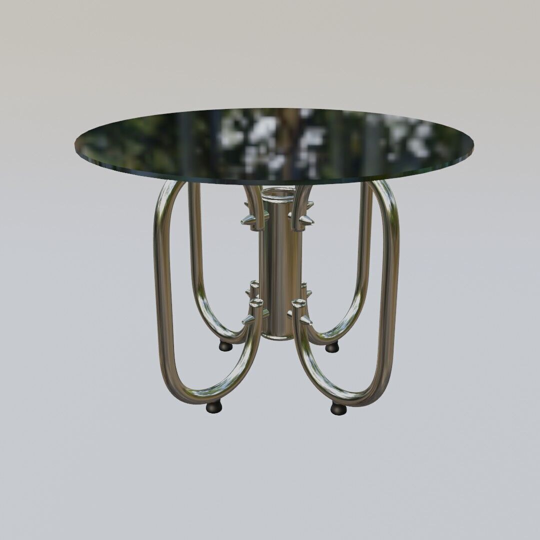 Futuristic Round Table 3D Model  Tinted Glass  Chrome Loop Base 3D model_8