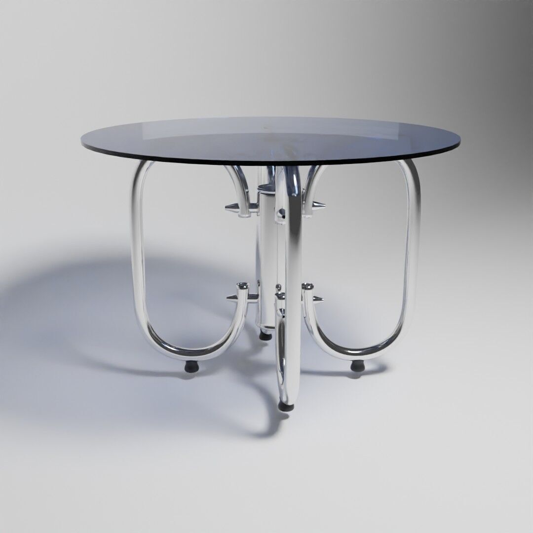 Futuristic Round Table 3D Model  Tinted Glass  Chrome Loop Base 3D model_1