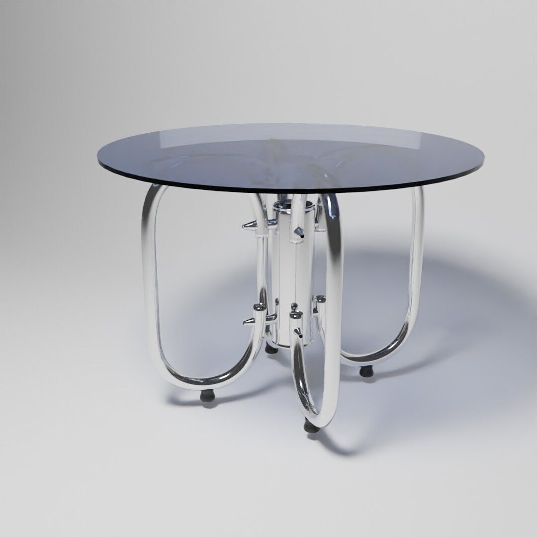 Futuristic Round Table 3D Model  Tinted Glass  Chrome Loop Base 3D model_0