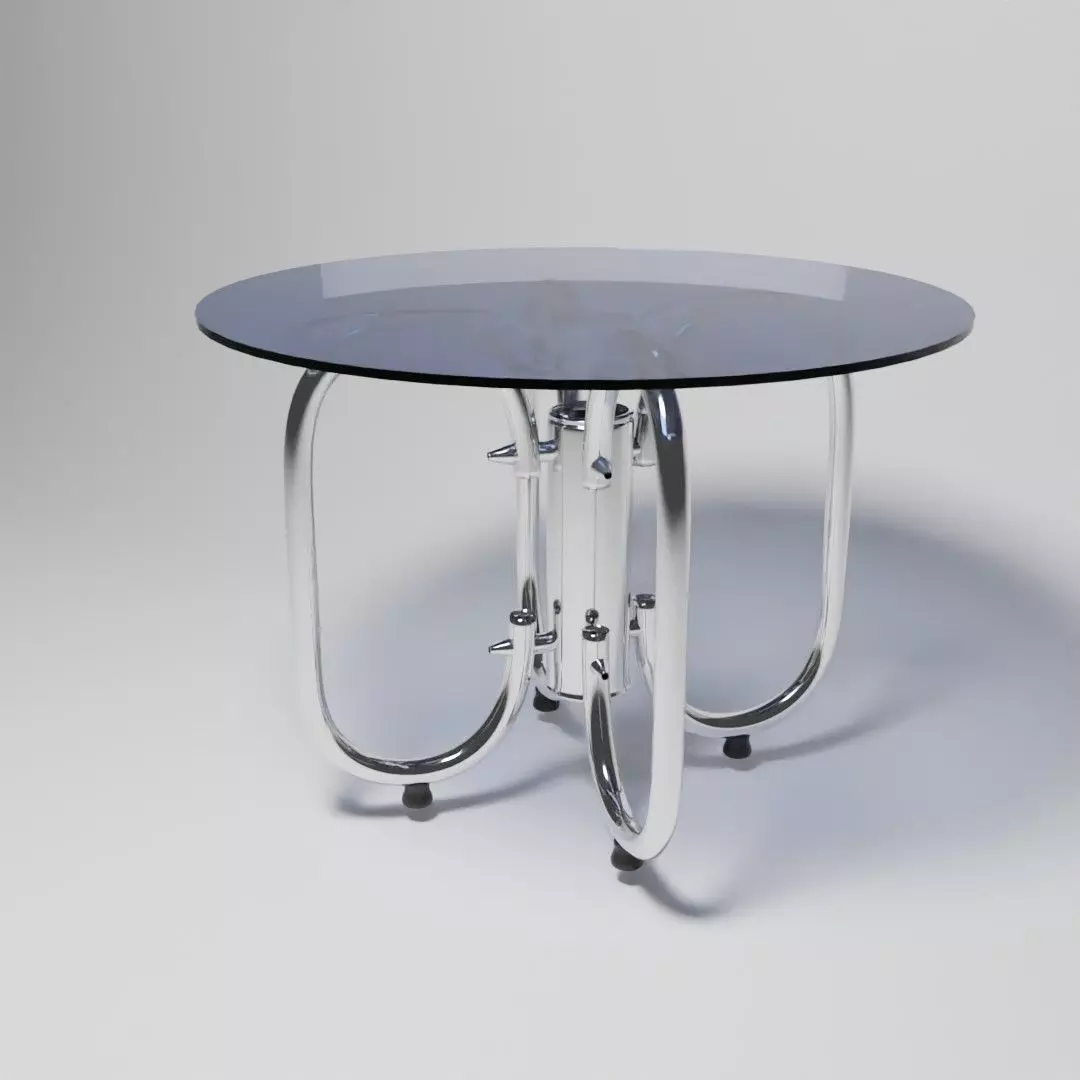 Futuristic Round Table 3D Model  Tinted Glass  Chrome Loop Base 3D model_0