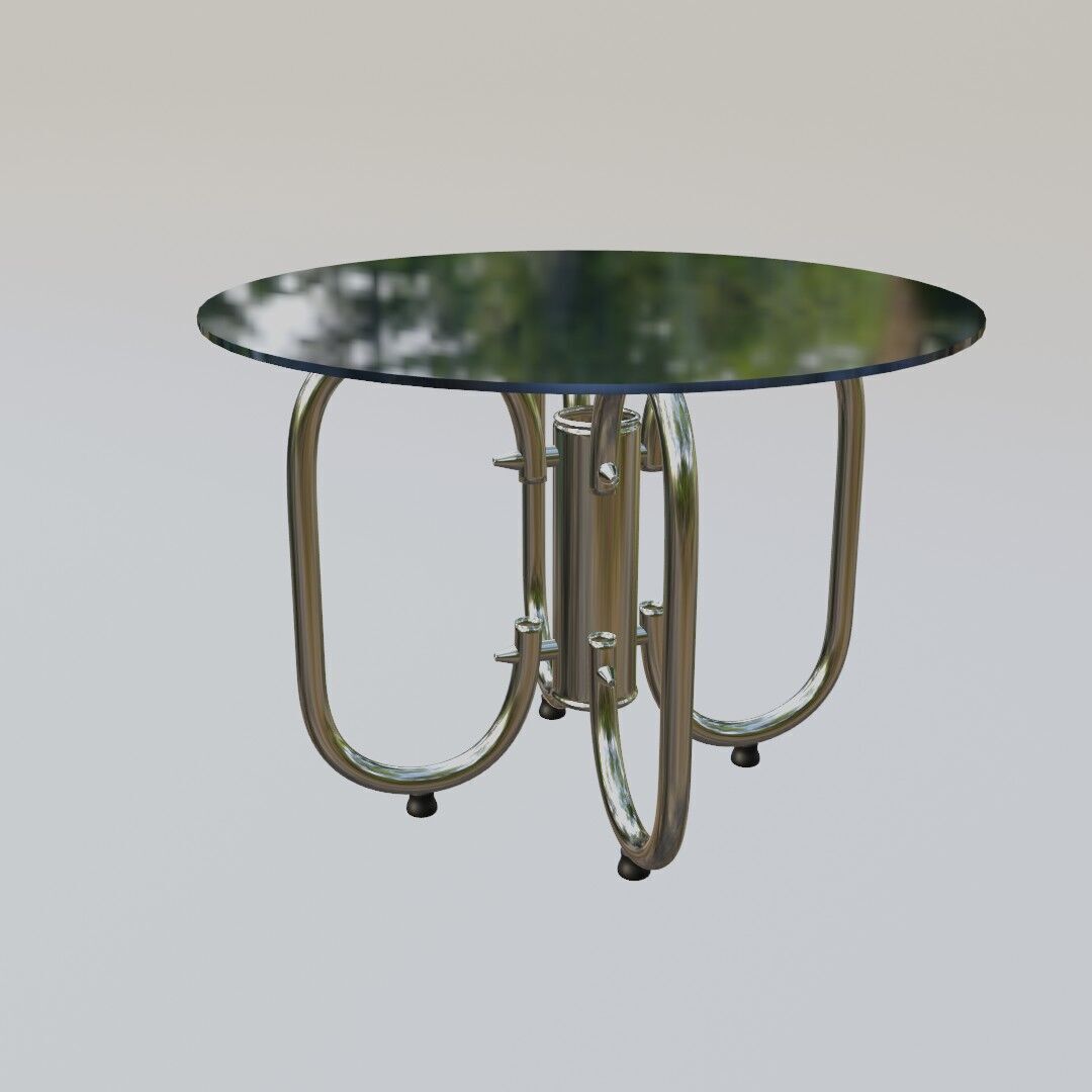 Futuristic Round Table 3D Model  Tinted Glass  Chrome Loop Base 3D model_6