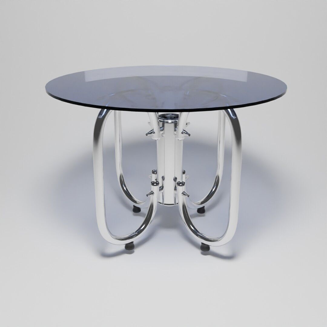 Futuristic Round Table 3D Model  Tinted Glass  Chrome Loop Base 3D model_2