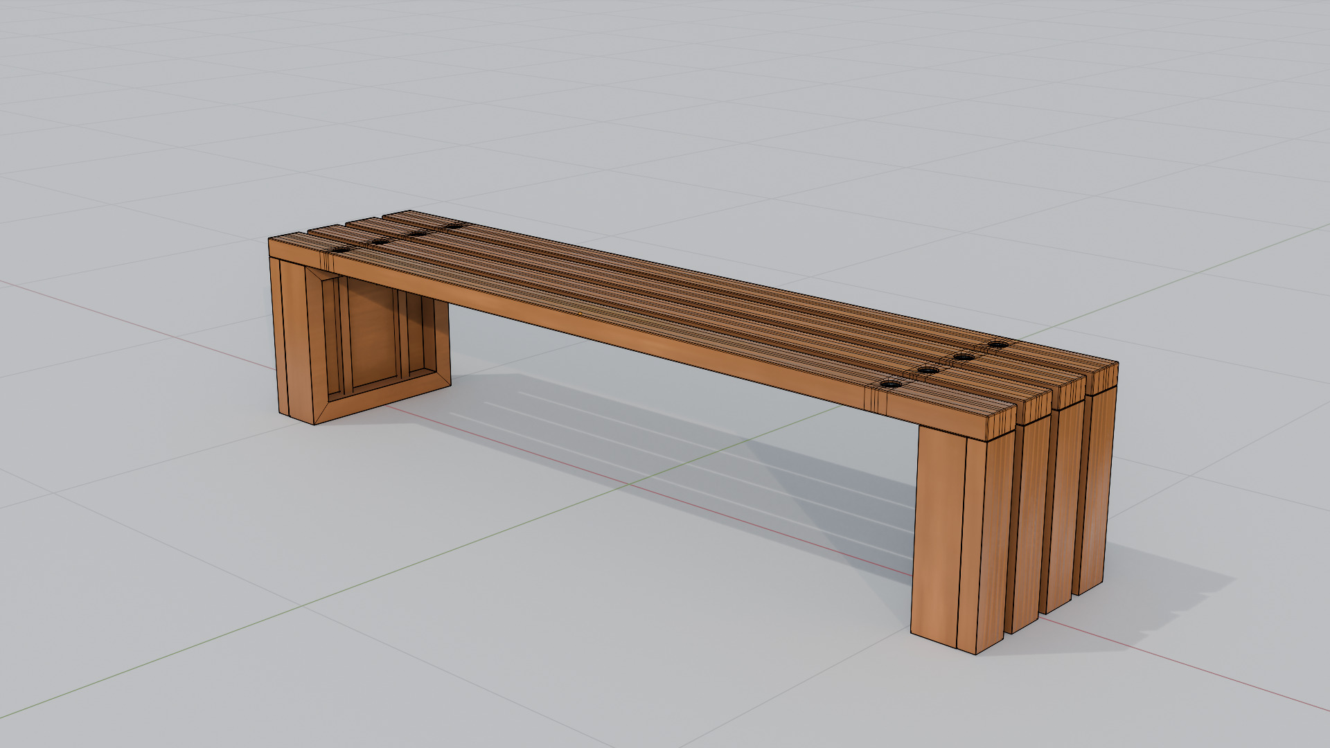 Outdoor Wooden Bench 3 Low-poly 3D model_5