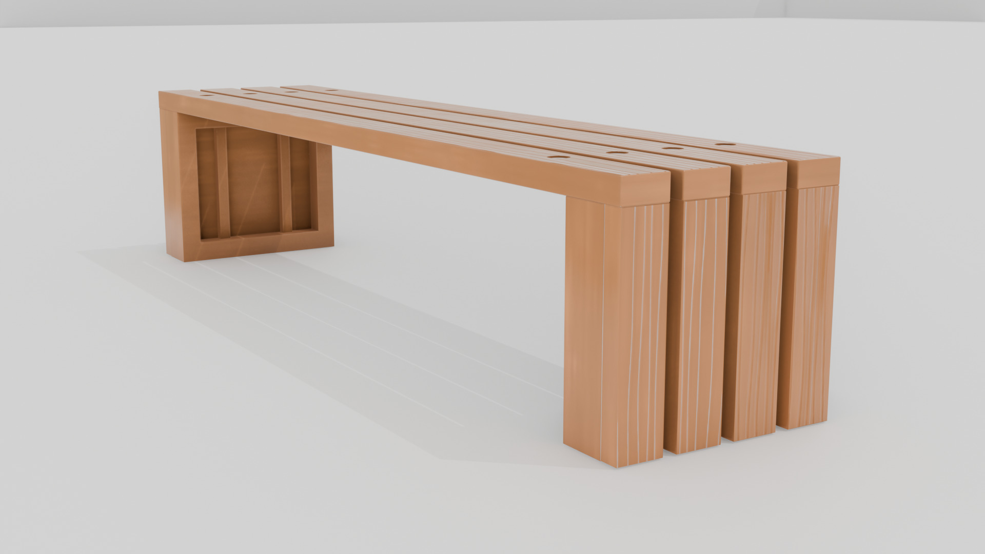 Outdoor Wooden Bench 3 Low-poly 3D model_2