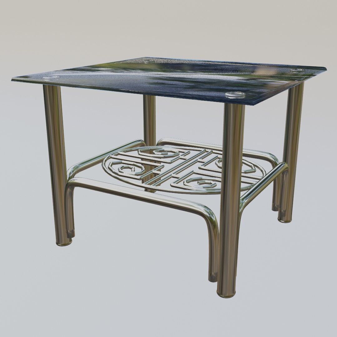 Futuristic Coffee Side Table Glass Top with Geometric 3D model_6