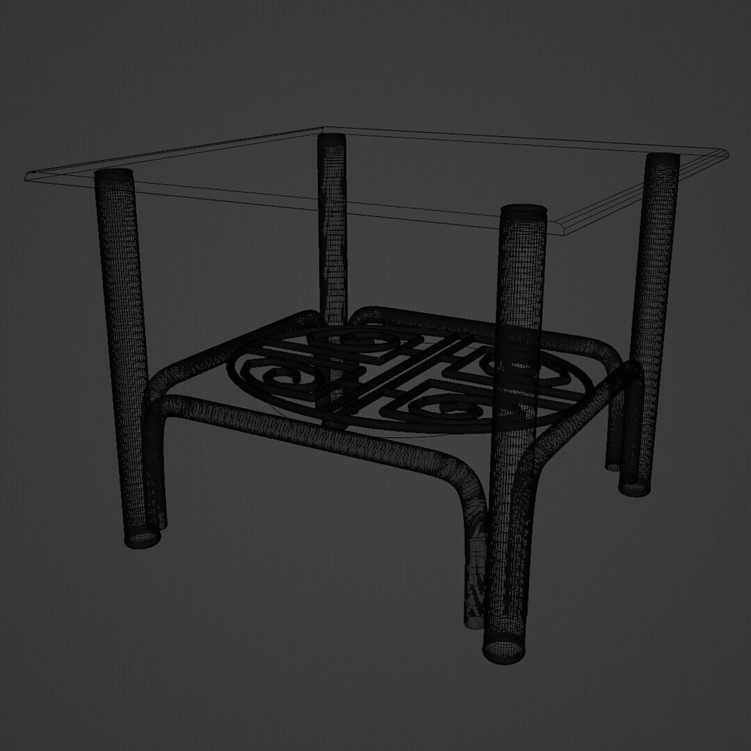 Futuristic Coffee Side Table Glass Top with Geometric 3D model_3