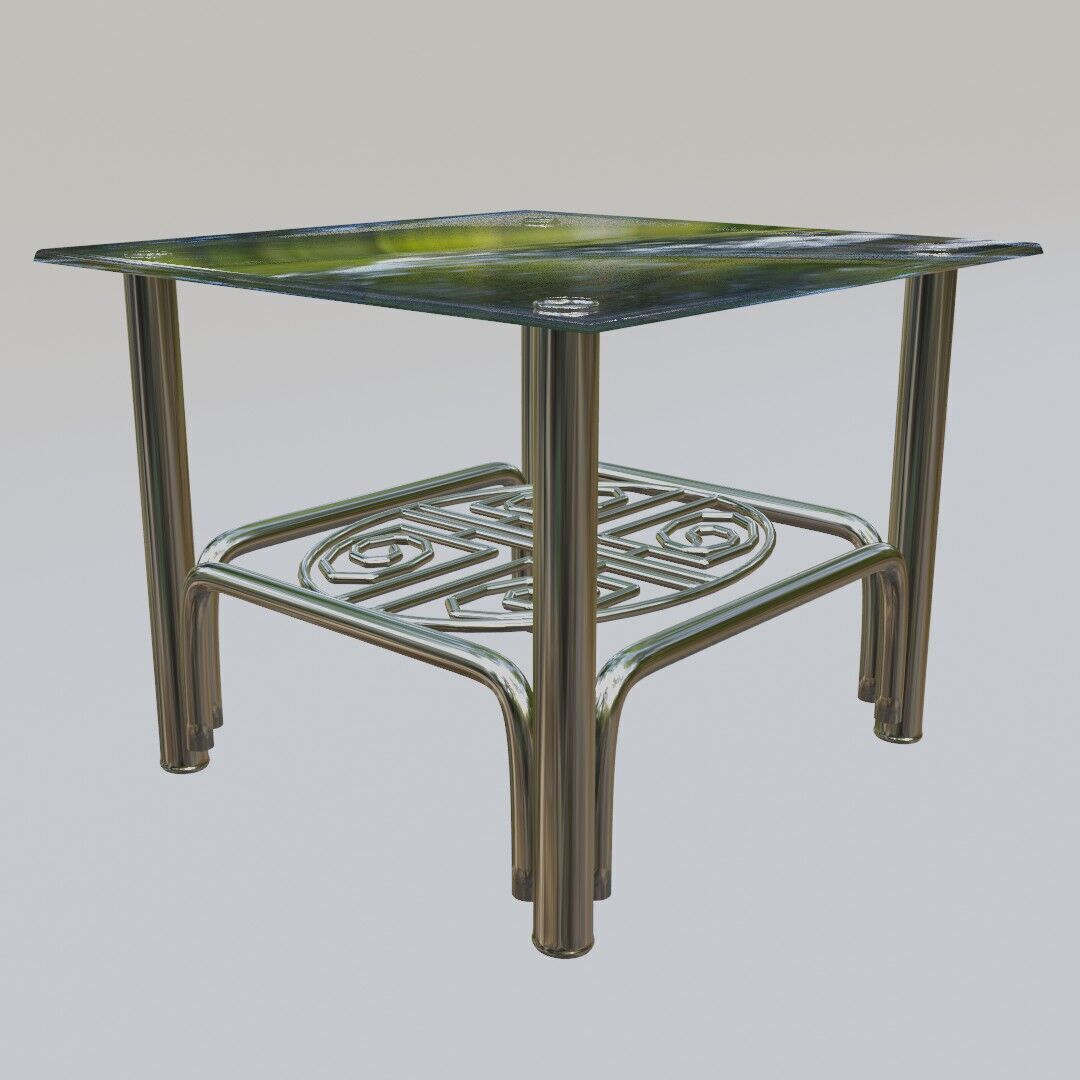 Futuristic Coffee Side Table Glass Top with Geometric 3D model_7
