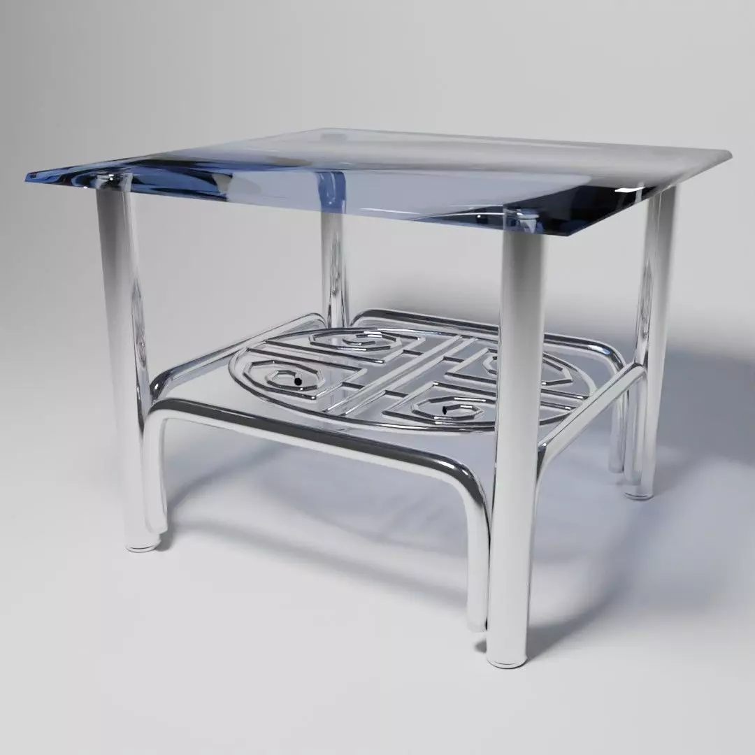 Futuristic Coffee Side Table Glass Top with Geometric 3D model_0