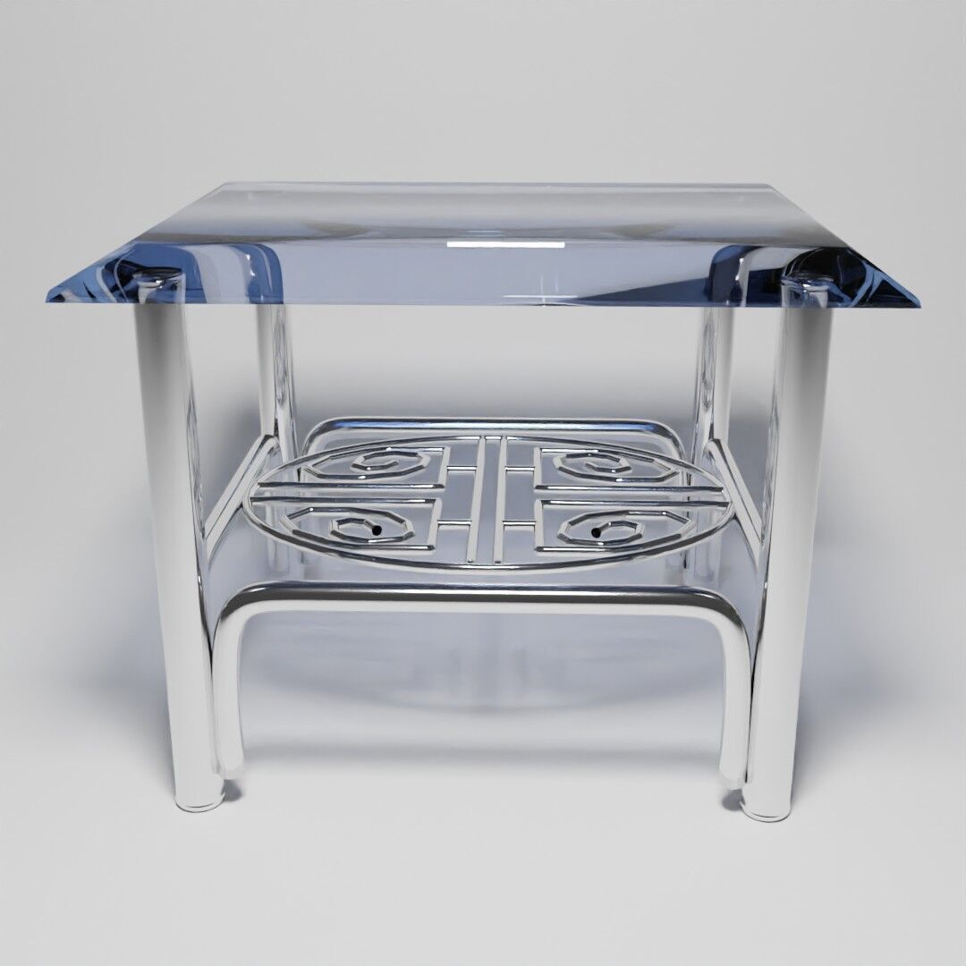 Futuristic Coffee Side Table Glass Top with Geometric 3D model_2
