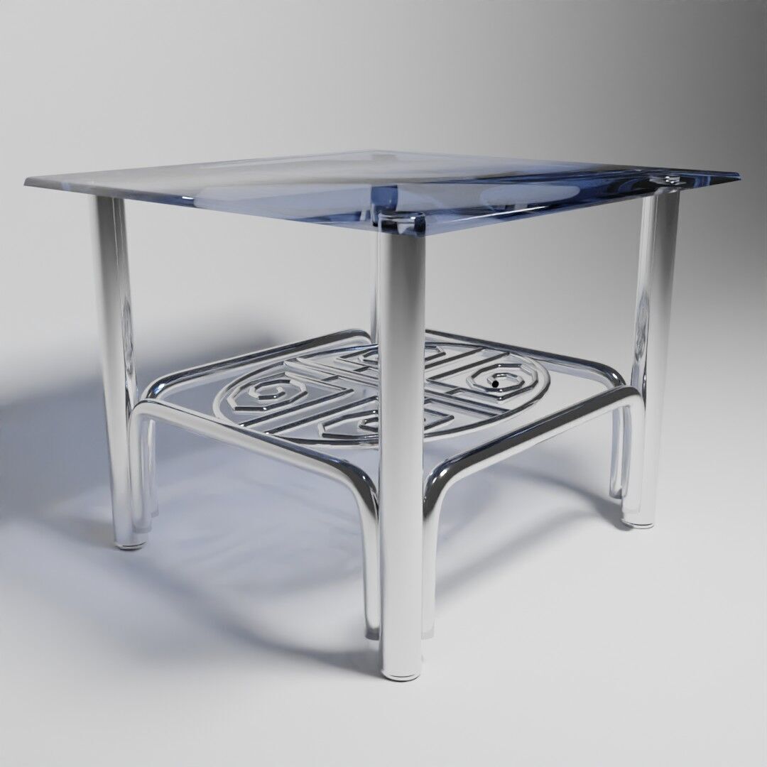 Futuristic Coffee Side Table Glass Top with Geometric 3D model_1
