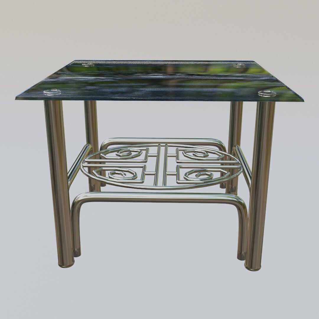 Futuristic Coffee Side Table Glass Top with Geometric 3D model_8