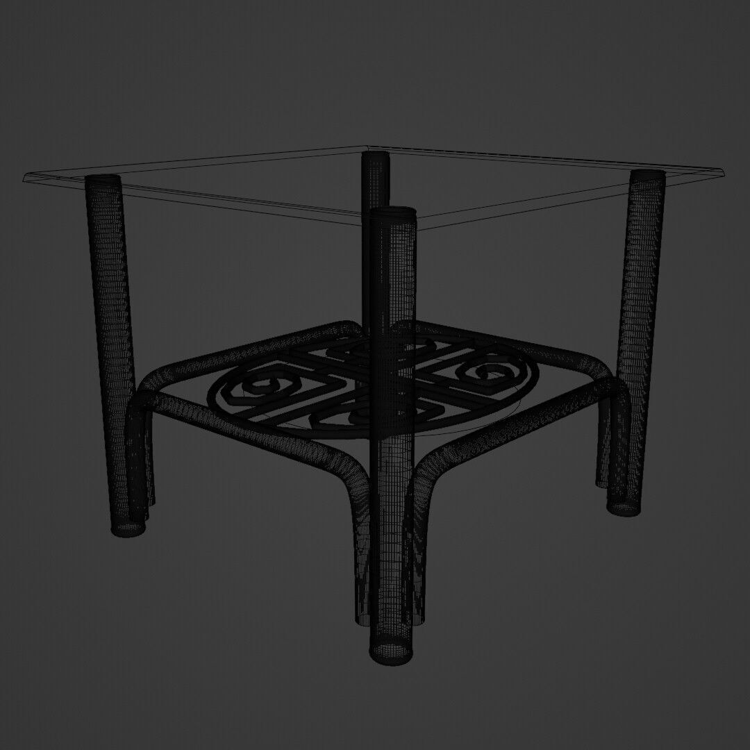 Futuristic Coffee Side Table Glass Top with Geometric 3D model_4