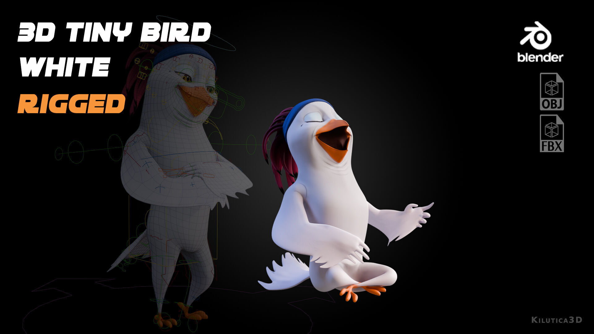 Chibi Cockatoo - 3D White - Rigged Cartoon Bird Low-poly 3D model_16