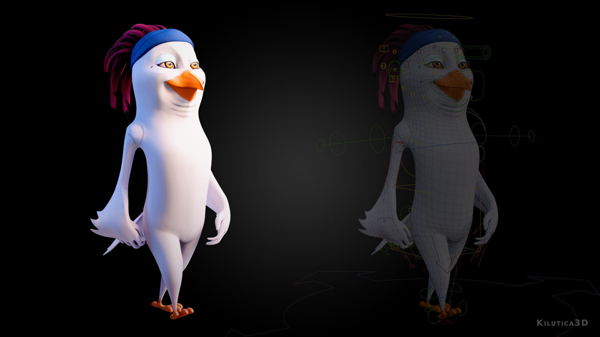 Chibi Cockatoo - 3D White - Rigged Cartoon Bird Low-poly 3D model_8
