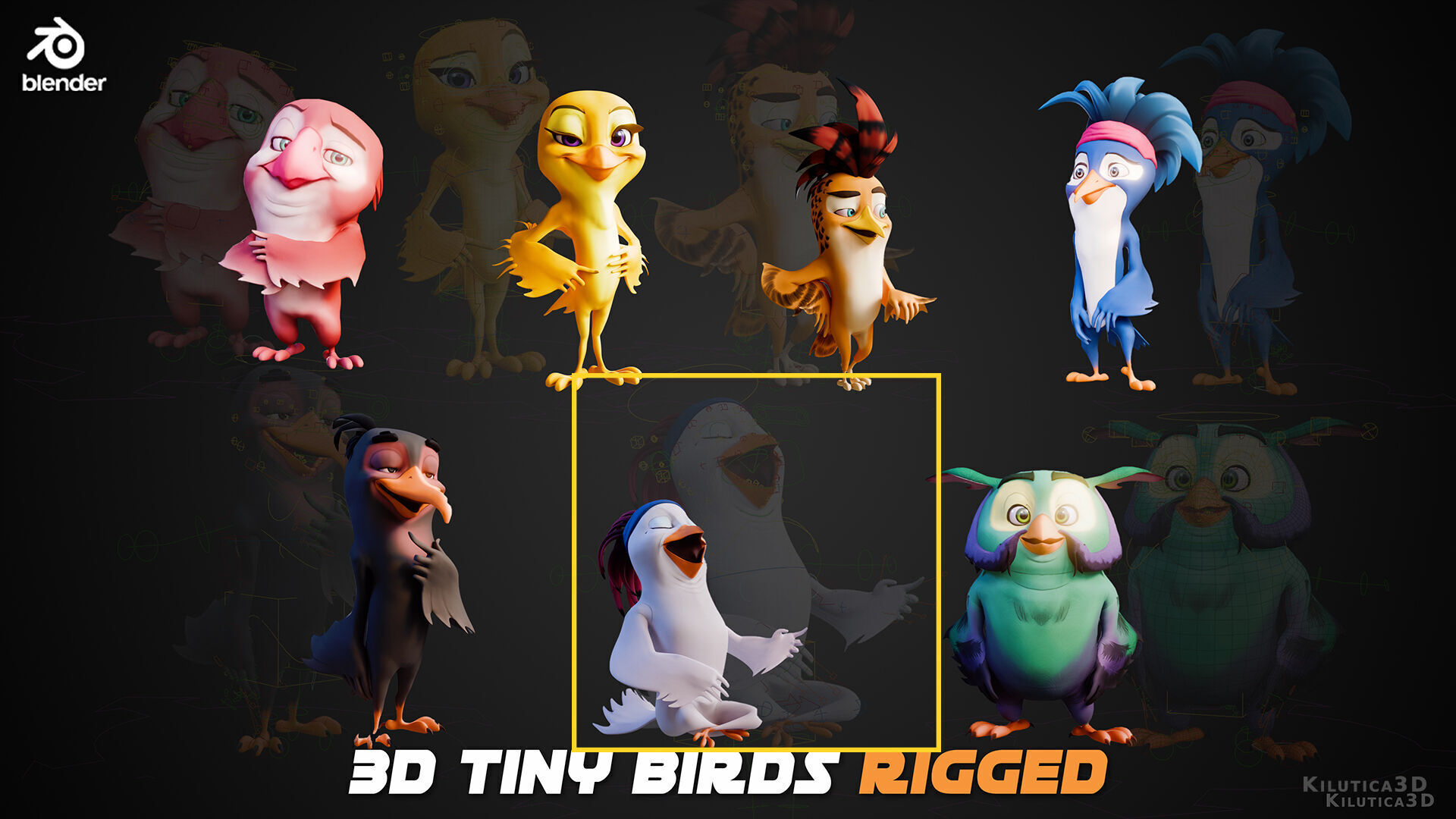 Chibi Cockatoo - 3D White - Rigged Cartoon Bird Low-poly 3D model_3