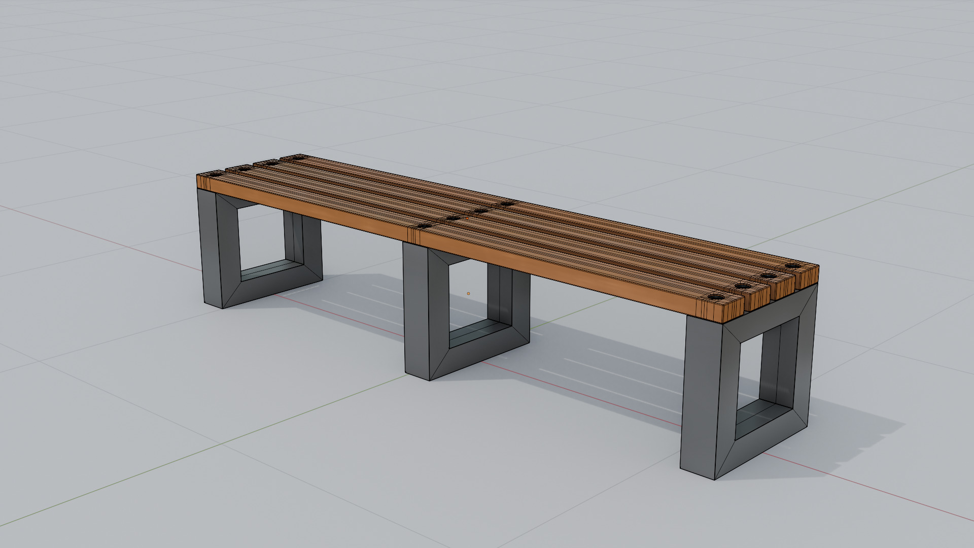 Outdoor Wooden Bench 4 Low-poly 3D model_5