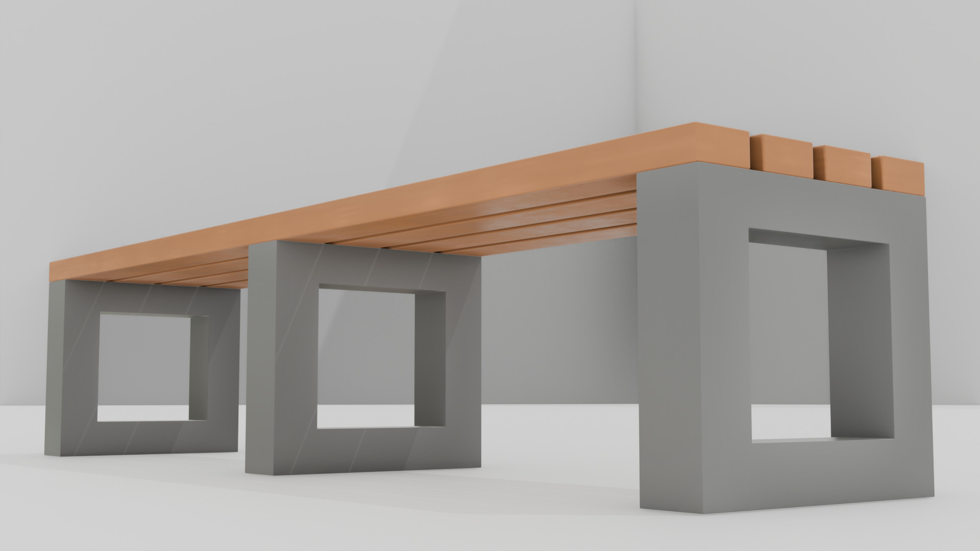 Outdoor Wooden Bench 4 Low-poly 3D model_4