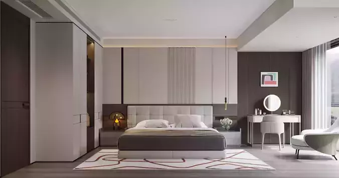 Modern Master Bedroom 3D Interior Scene 3D model