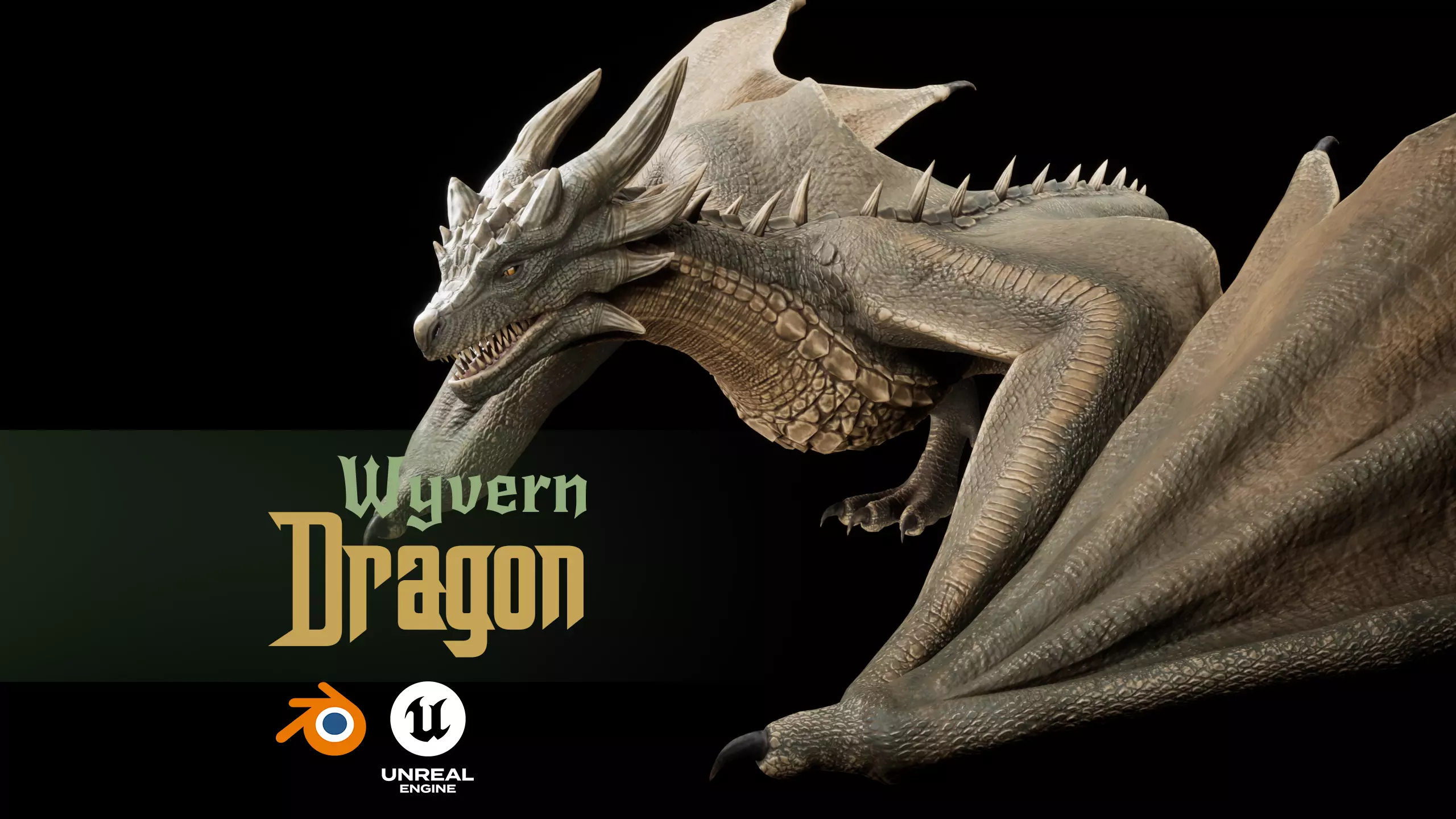 Green Wyvern Dragon Low-poly 3D model_0