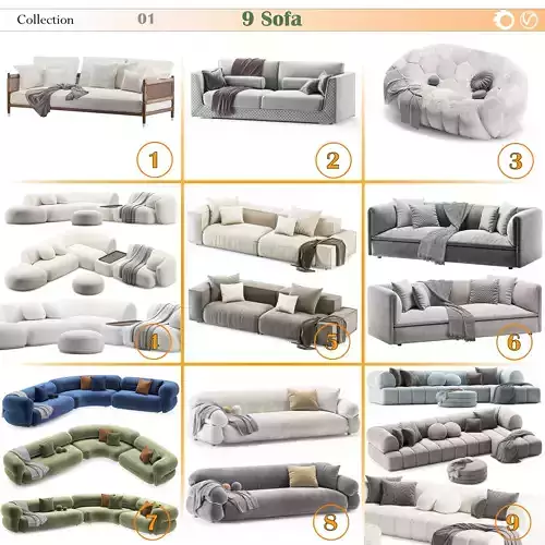 collection 01-sofa -number of 9 furniture objects 3D model