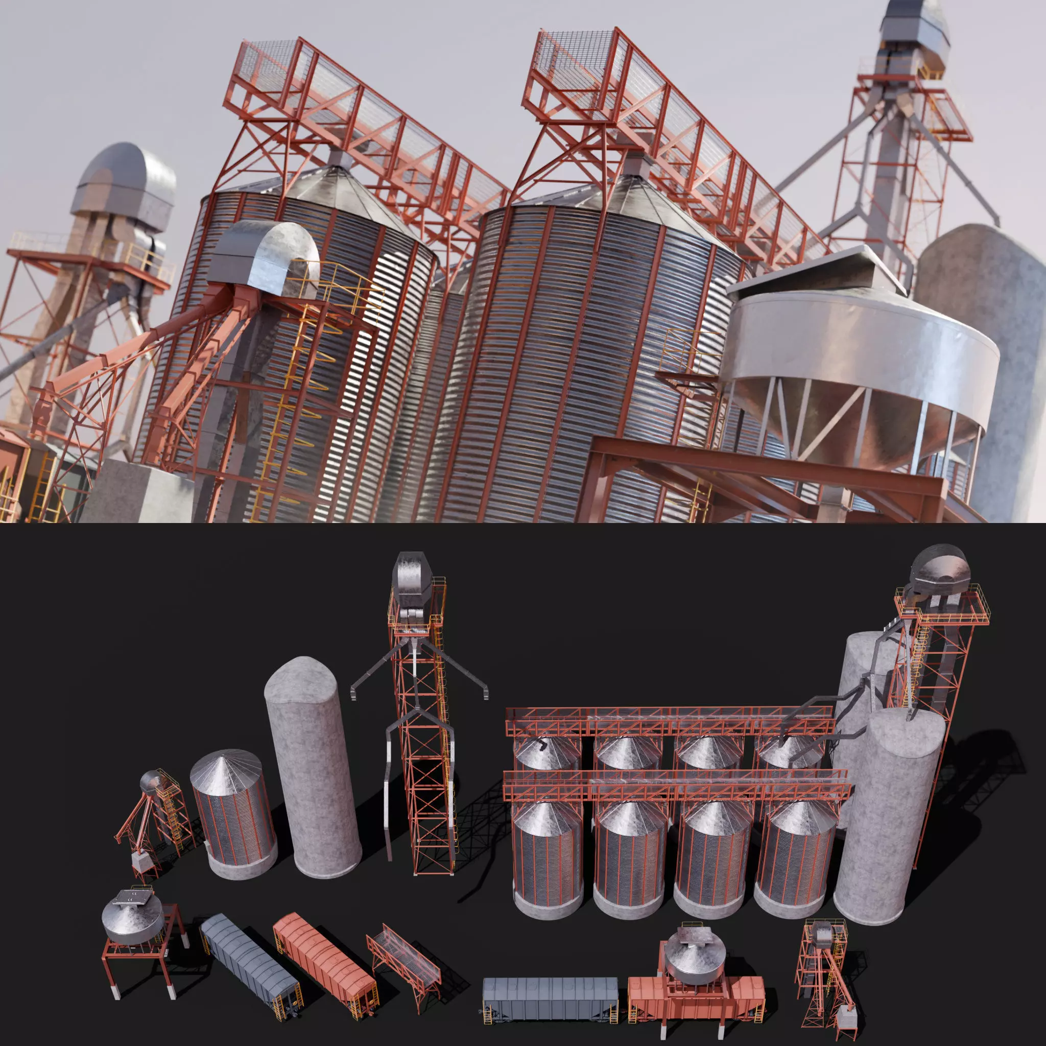 Indudtsrial Plant Grain Silo 3D Model Of Granery 3D model_0