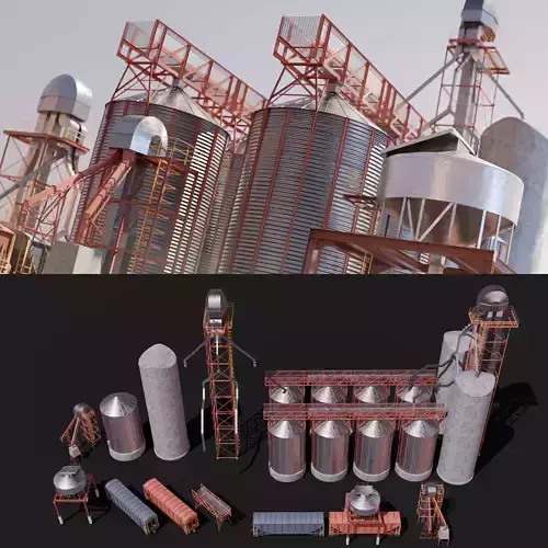 Indudtsrial Plant Grain Silo 3D Model Of Granery 3D model Indudtsrial Plant Grain Silo 3D Model Of Granery 3D model