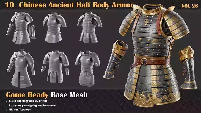 10 Chinese Ancient Half Body Armor Base Mesh - VOL 28   3D model
