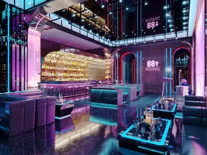 nightclub interior of with neon lights 