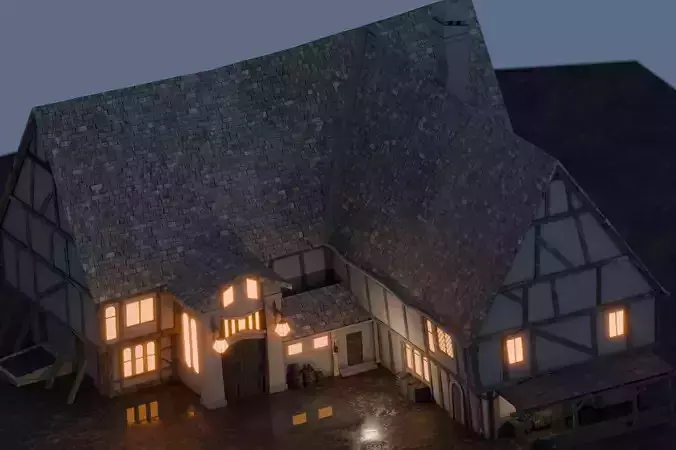 Crooked Medieval Inn Low-poly 3D model