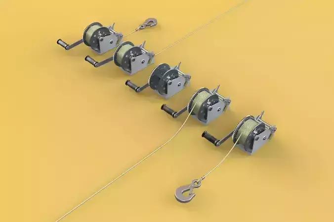 WINCHES HAND CRANK WINCH HOIST WIRE LIFTER ROPE SLING HOOK CRANE 3D model