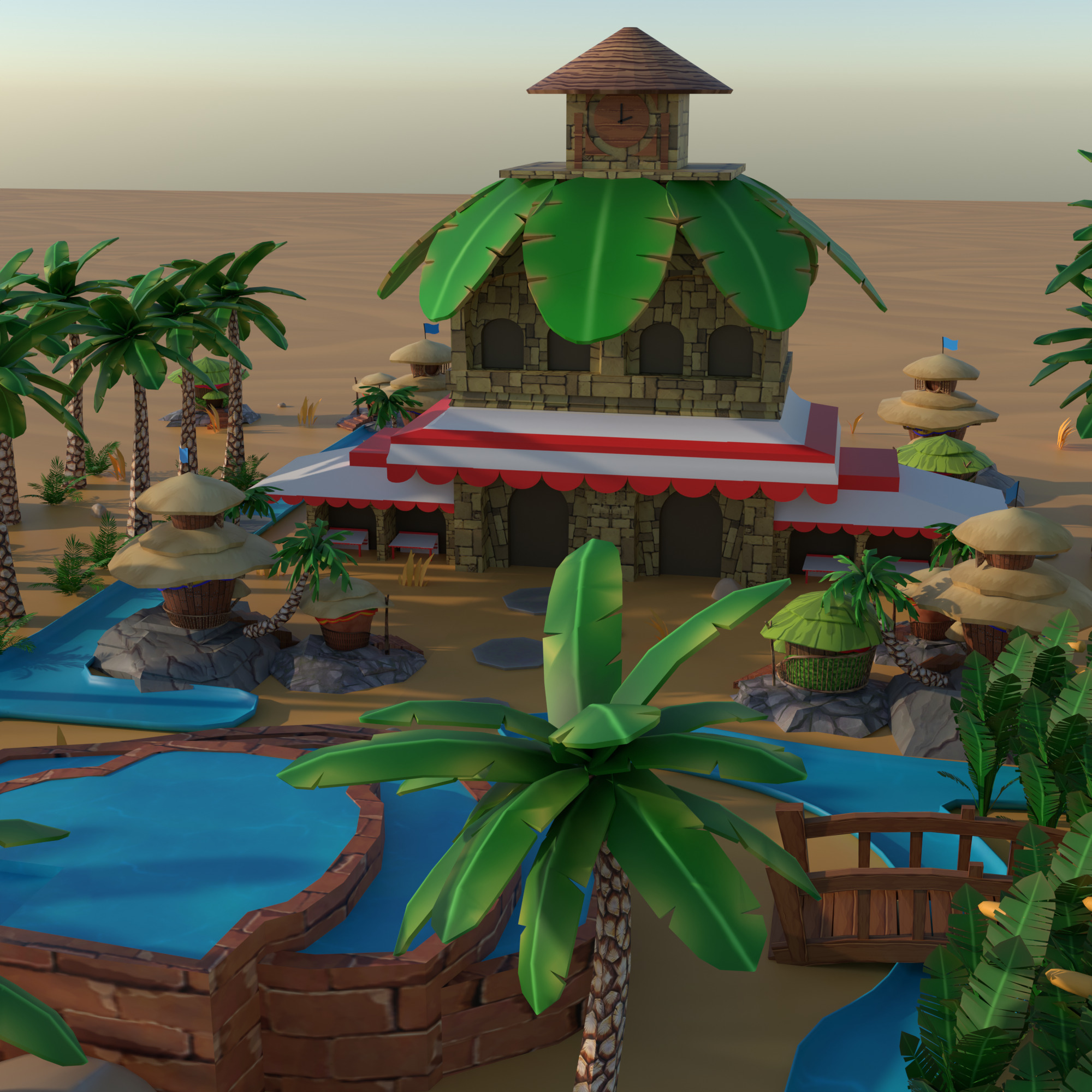 Coco Oasis Village  Stylized 3D Environment Pack Low-poly 3D model_3