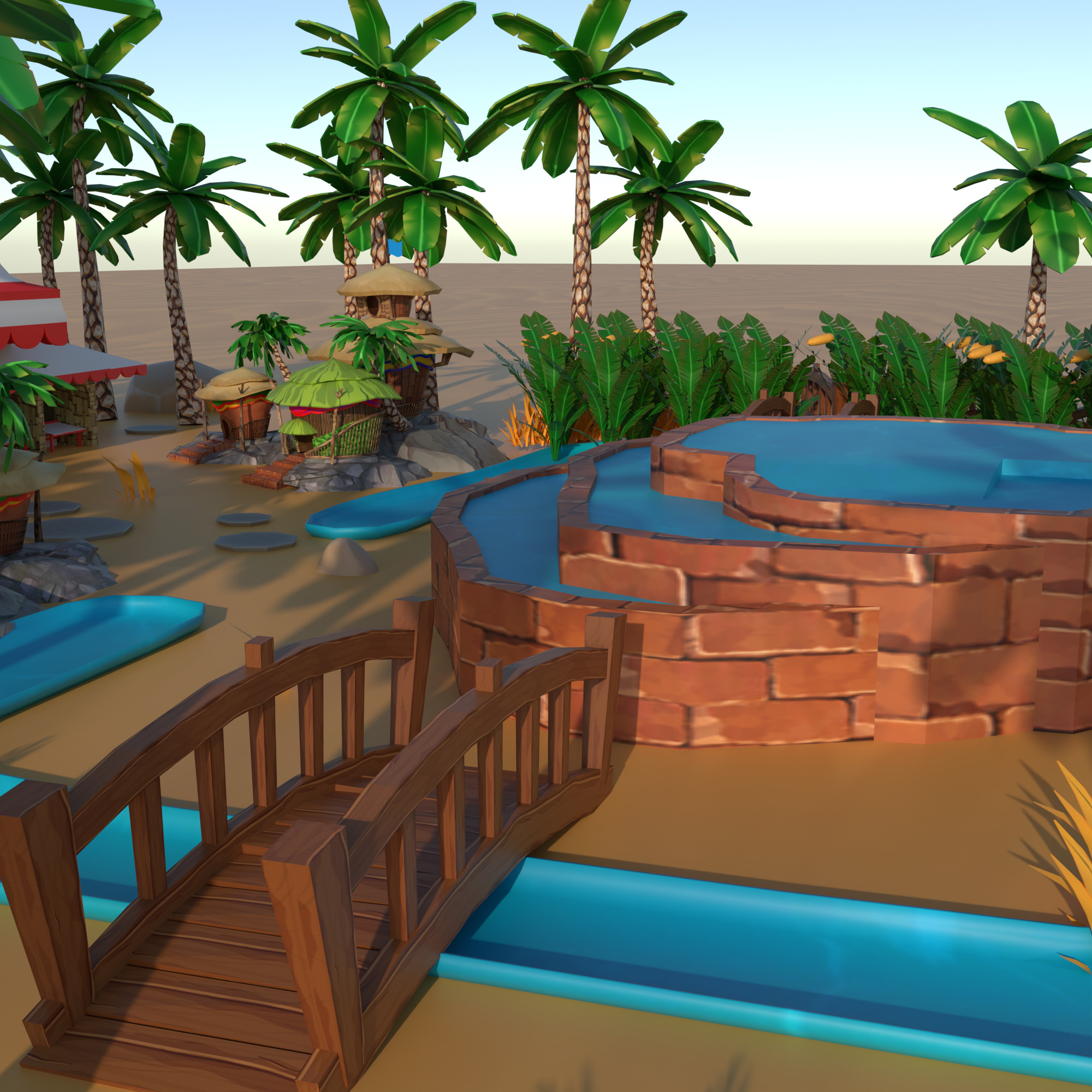 Coco Oasis Village  Stylized 3D Environment Pack Low-poly 3D model_4
