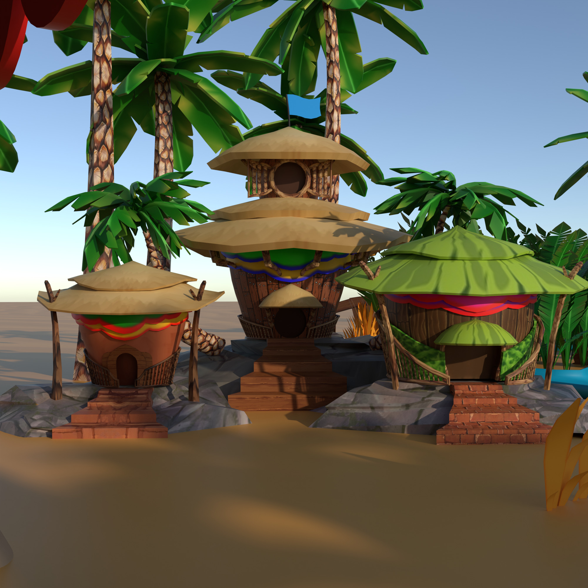 Coco Oasis Village  Stylized 3D Environment Pack Low-poly 3D model_1